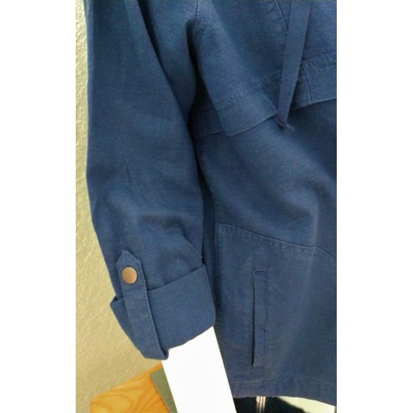 NWT Style & Co Women's M Blue Linen Blend Jacket Top Zip-Up Roll Tab Long Sleeve - Picture 7 of 8